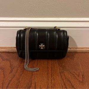 Tory Burch BLACK MINI KIRA LINEAR QUILT FLAP SHOULDER BAG